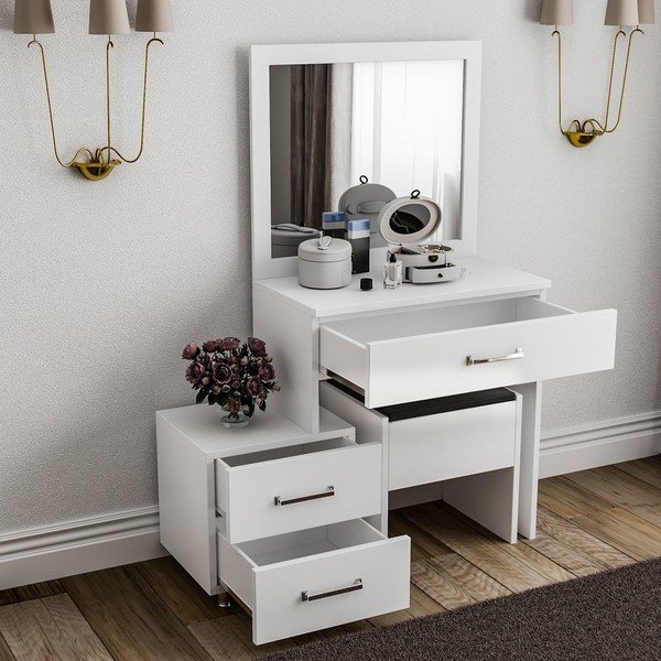 Bílý dřevěný toaletní stolek Alacati-image-1