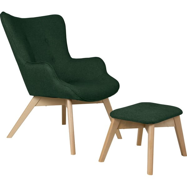 Tmavě zelené křeslo s podnožkou Niko – Ropez