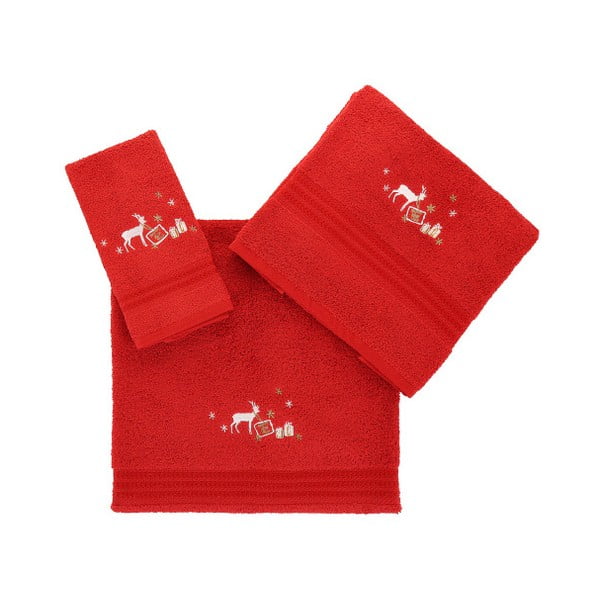Sada 3 červených vánočních ručníků Stockings
