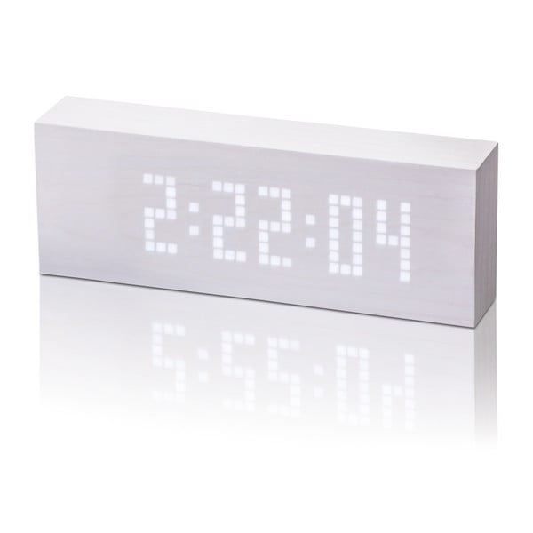 Bílý budík s bílým LED displejem Gingko Message Click Clock