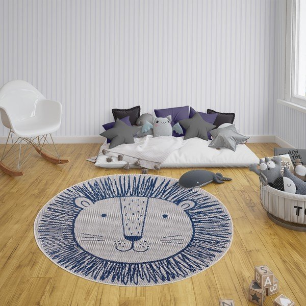 Modrý dětský koberec Ragami Lion, ø 120 cm-image-1