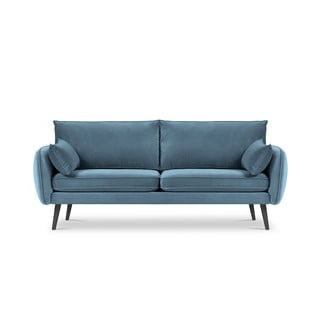 Světle modrá sametová pohovka s černými nohami Kooko Home Lento, 198 cm