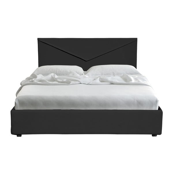 Černá dvoulůžková postel s úložným prostorem a potahem z koženky 13Casa Mina, 160 x 190 cm