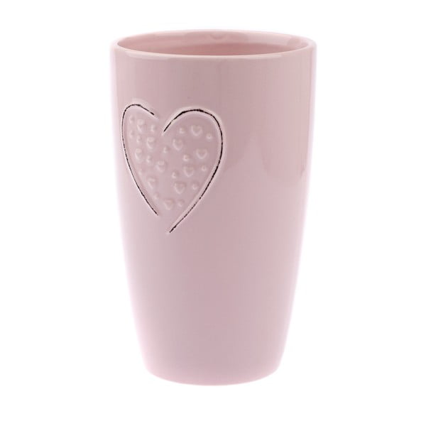 Růžová keramická váza Dakls Hearts Dots, výška 22 cm