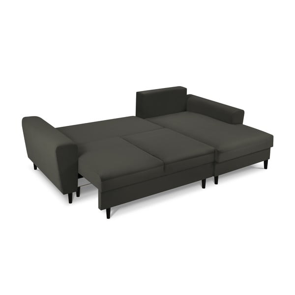 Černá manšestrová rozkládací/s úložným prostorem rohová pohovka (pravý roh/s lenoškou) Kyoto – Cosmopolitan Design-image-2