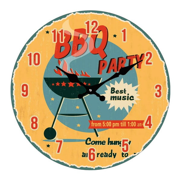 Skleněné hodiny BBQ Party, 34 cm