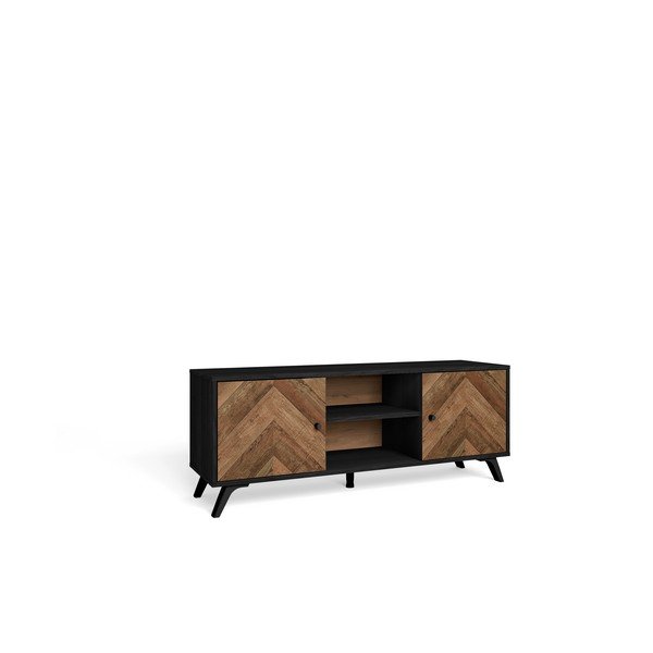 Černý TV stolek v dekoru ořechu 136x53 cm Chevrons - Marckeric-image-3