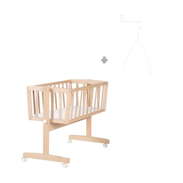 Kolébka z bukového dřeva na kolečkách/s nebesy 40x90 cm v přírodní barvě Adam and Owl – Roba-image-4
