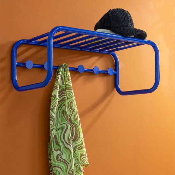 Modrý kovový nástěnný věšák s poličkou 72 cm Retro – Spinder Design-image-4