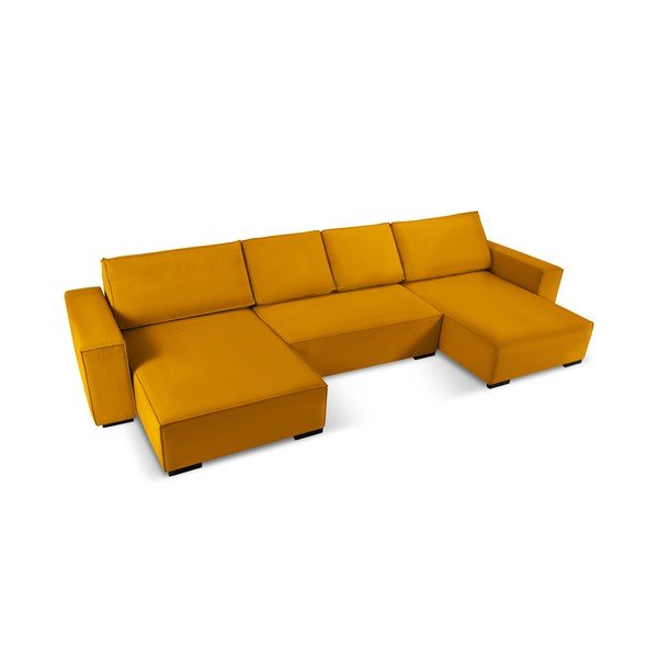 Žlutá manšestrová rozkládací pohovka do "U" Mazzini Sofas Azalea-image-4