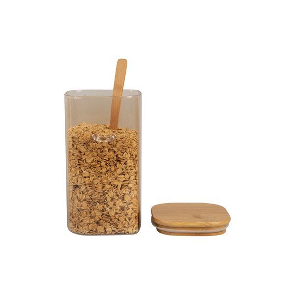 Hnědá skleněná dóza s dřevěným víkem a lžící PT LIVING Canister, výška 19 cm-image-2