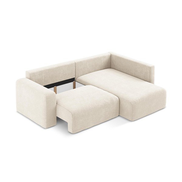 Krémová žinylková rozkládací/s úložným prostorem rohová pohovka (pravý roh/do L) Kona – Makamii-image-4