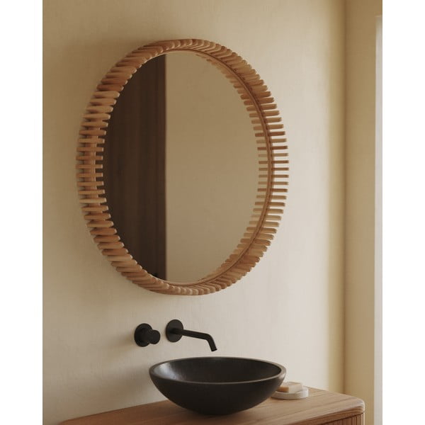 Nástěnné zrcadlo s dřevěným rámem ø 80 cm Polke – Kave Home-image-3