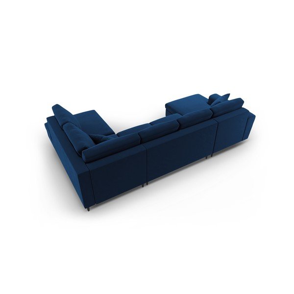 Modrá sametová rozkládací/s úložným prostorem rohová pohovka (pravý roh/do "U") Kyoto – Cosmopolitan Design-image-4