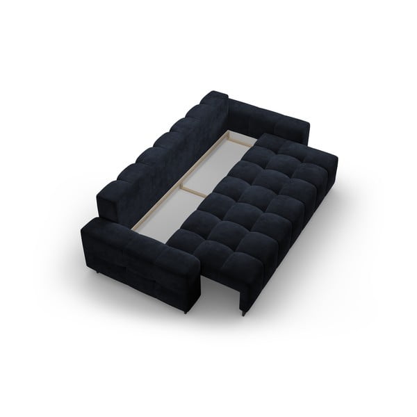 Tmavě modrá sametová rozkládací pohovka s úložným prostorem  250 cm Wicklow – Cosmopolitan Design-image-3