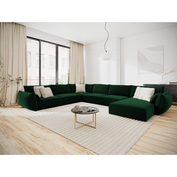 Tmavě zelená sametová rohová pohovka (levý roh/do "U") Vanda – Mazzini Sofas-image-1