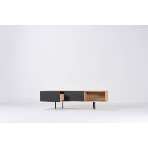 TV stolek z dubového dřeva v černo-přírodní barvě 160x48 cm Fina – Gazzda-image-1