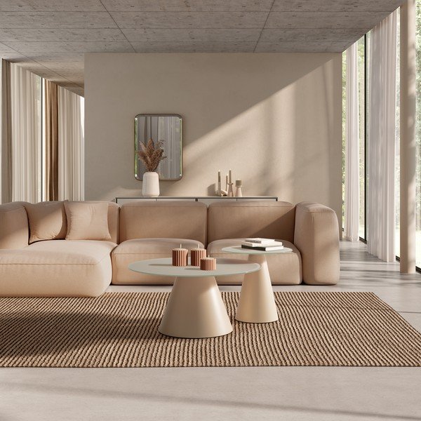 Krémové kulaté konferenční stolky v sadě 2 ks se skleněnou deskou ø 80 cm Vida – MOME-image-1