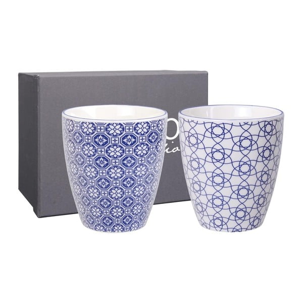 Sada 2 modrých porcelánových hrnků na čaj Tokyo Design Studio Stripe & Flower