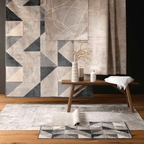 Šedo-béžový koberec s příměsí bavlny 68x110 cm Graphic – douceur d'intérieur-image-1