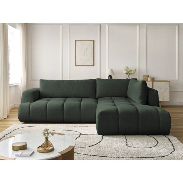 Zelená rozkládací/s úložným prostorem rohová pohovka (pravý roh/do L) Fuji – Bobochic Paris-image-1