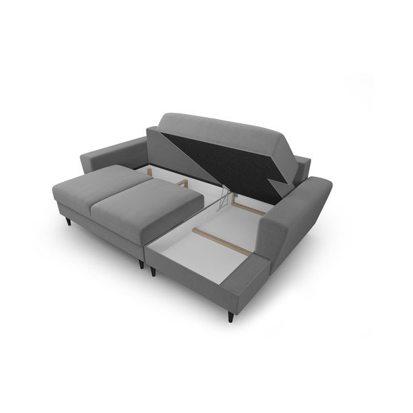 Světle šedá sametová rozkládací/s úložným prostorem rohová pohovka (pravý roh/s lenoškou) Kyoto – Cosmopolitan Design-image-3