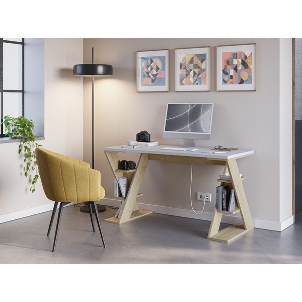 Pracovní stůl s bílou deskou 60x137 cm Butterfly – Marckeric-image-1