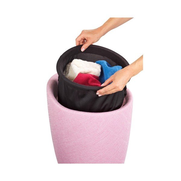Růžový koš na prádlo a taburetka v jednom Wenko Linen Look, 20 l-image-2