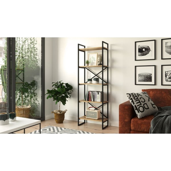 Černý/přírodní regál v dekoru borovice 58x175 cm Nicol – Kalune Design-image-3