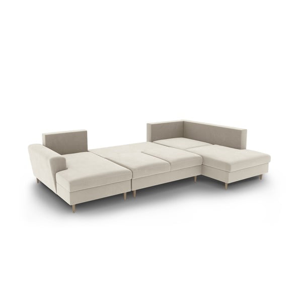 Béžová sametová rozkládací/s úložným prostorem rohová pohovka (pravý roh/do "U") Kyoto – Cosmopolitan Design-image-3