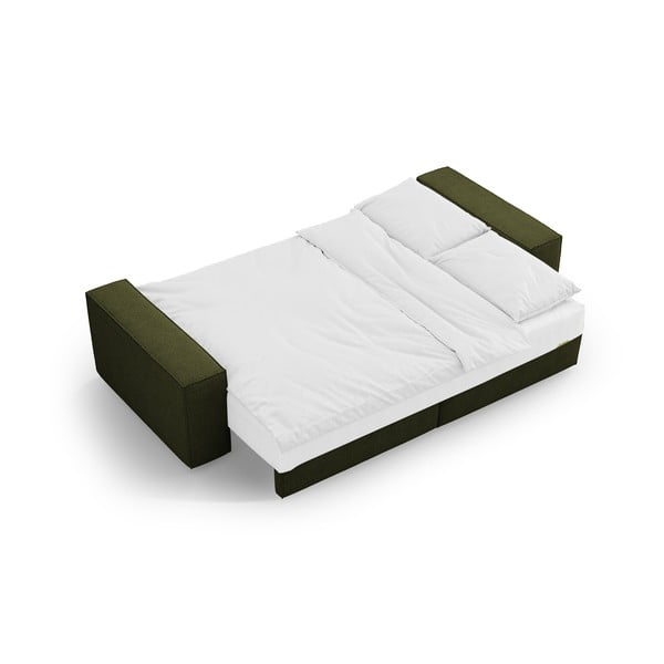 Tmavě zelená rozkládací pohovka z textilie bouclé 247 cm Jodie – Micadoni Home-image-4