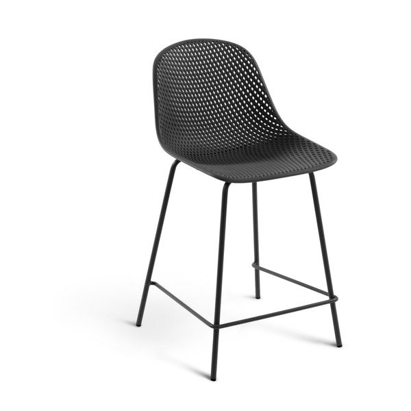 Tmavě šedá kovovo-plastová zahradní barová židle Quinby – Kave Home