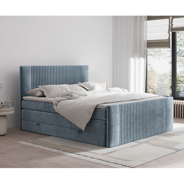 Modrá boxspring postel s úložným prostorem 160x200 cm Bergamo – Maison de Rêve-image-1