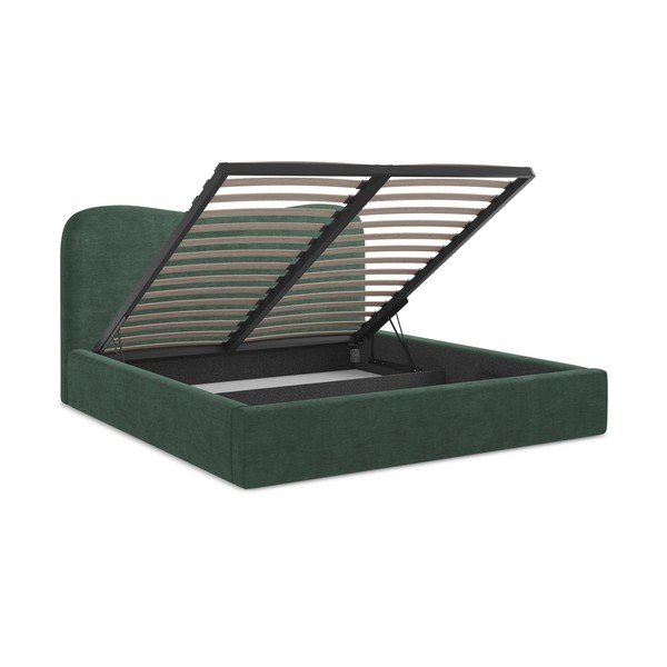 Zelená čalouněná dvoulůžková postel s úložným prostorem s roštem 140x200 cm Kahai – Makamii-image-3