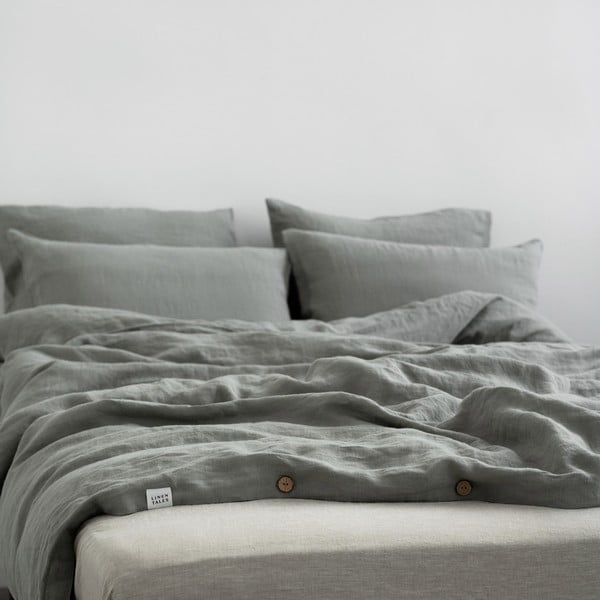 Khaki prodloužené lněné povlečení na dvoulůžko 200x220 cm – Linen Tales-image-3