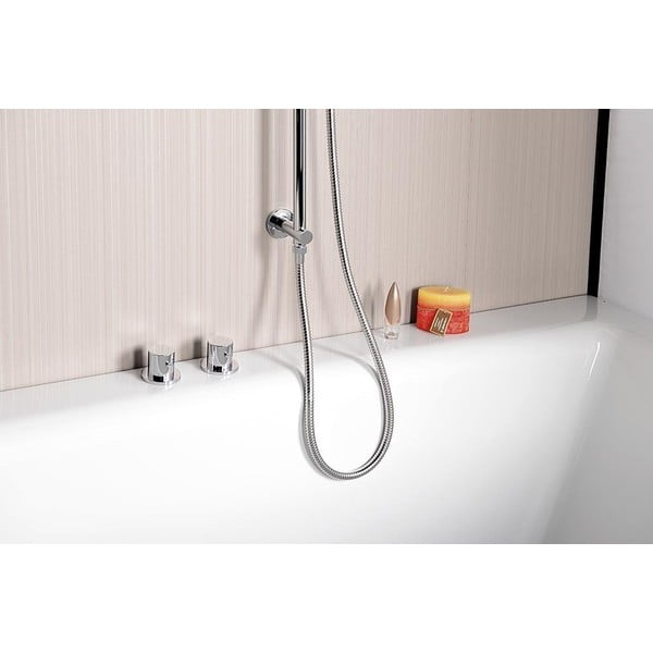 Nástěnná mosazná sprchová tyč v leskle stříbrné barvě s posuvným držákem a vývodem vody  76 cm Daniela – Sapho-image-4