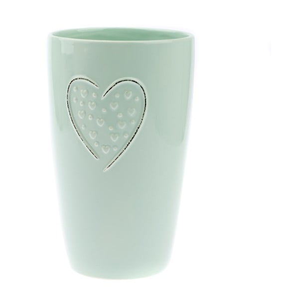 Světle zelená keramická váza Dakls Hearts Dots, výška 22 cm