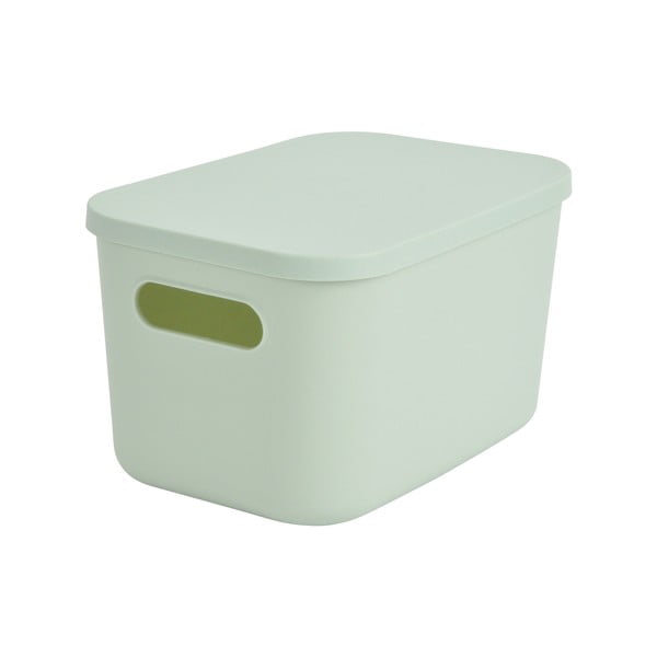 Světle zelený plastový úložný box s víkem 24,5x18x15 cm – Homéa