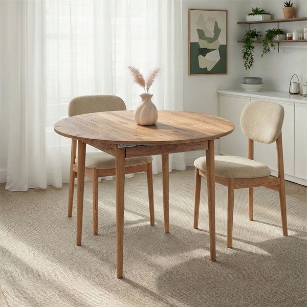 Kulatý rozkládací jídelní stůl s přídavnou deskou v dekoru borovice ø 100 cm Viona – Kalune Design-image-3