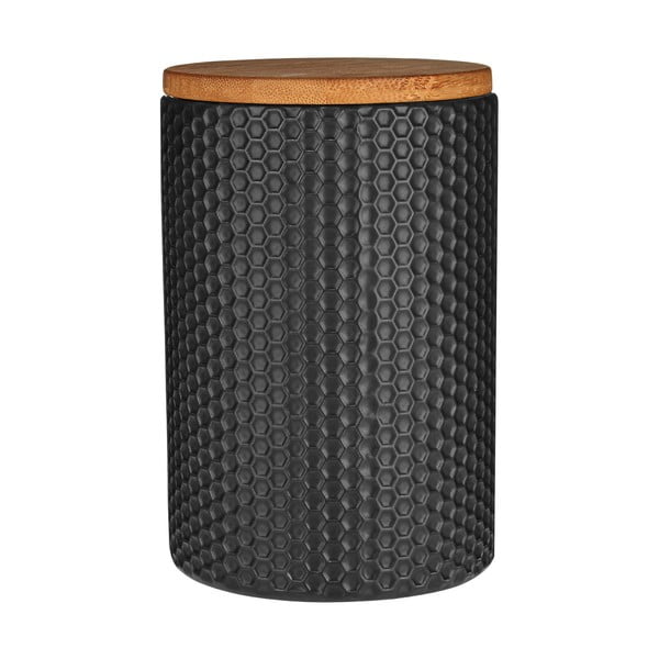 Černá dóza s bambusovým víkem Premier Housewares Black Hex, ⌀ 10 x 15 cm
