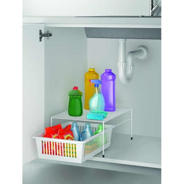 Bílá přídavná police z nerezové oceli s úložným prostorem Metaltex Dino-image-4