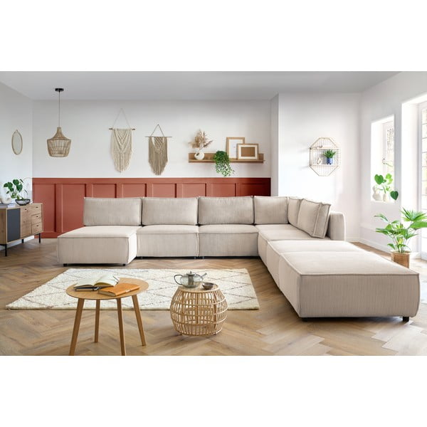 Krémová variabilní manšestrová rohová pohovka do "U" Nihad modular – Bobochic Paris-image-1