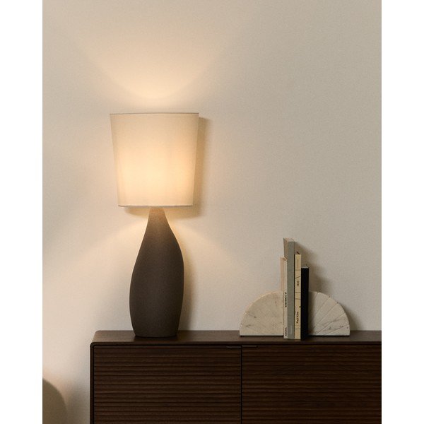 Bílá/světle šedá stolní lampa s textilním stínidlem (výška 77 cm) Viona – Kave Home-image-1