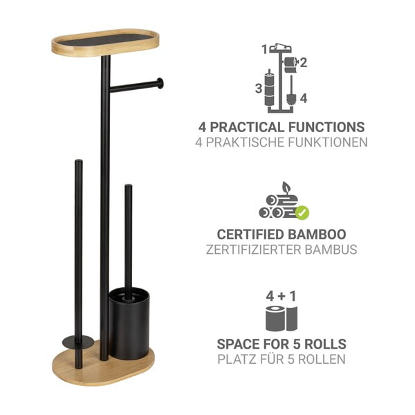 Černý/v přírodní barvě ocelový stojan na toaletní papír se štětkou Pomarolo – Wenko-image-2
