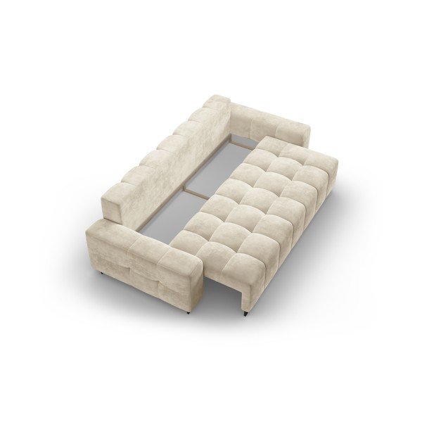 Béžová sametová rozkládací pohovka s úložným prostorem  250 cm Wicklow – Cosmopolitan Design-image-3