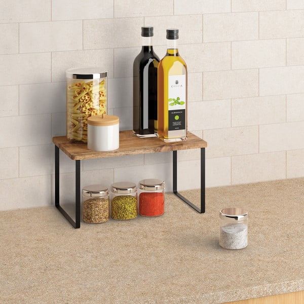 Dřevěná přídavná polička v matně černo-přírodní barvě 32x19 cm York – Metaltex-image-1