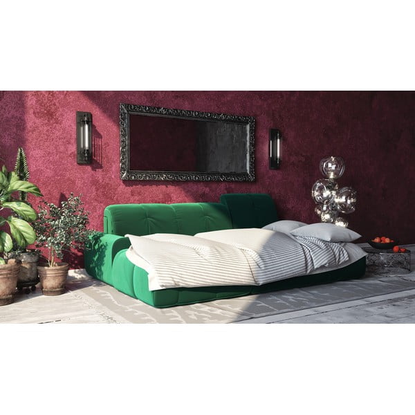 Tmavě zelená sametová rozkládací rohová pohovka Devichy Tous, levý roh-image-1