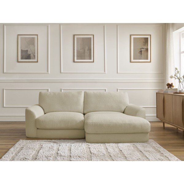 Béžová rohová pohovka z textilie bouclé (pravý roh/s lenoškou) Leonore – Bobochic Paris-image-1