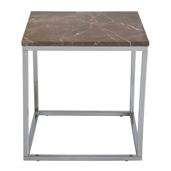 Hnědý mramorový odkládací stolek s chromovaným podnožím RGE Accent, šířka 50 cm