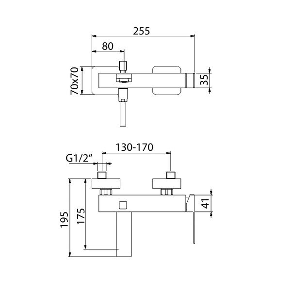 Matně černá nástěnná vanová baterie (2 výstupy) Latus – Sapho-image-1